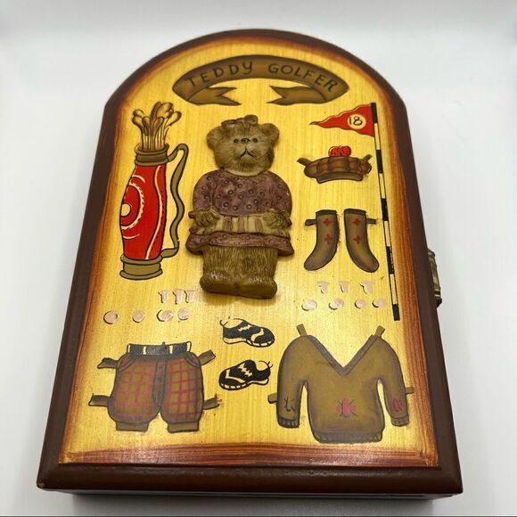 Vintage Wooden Key Box Teddy Golfer. Wooden Key Cabinet With Hooks. - Picture 1 of 10